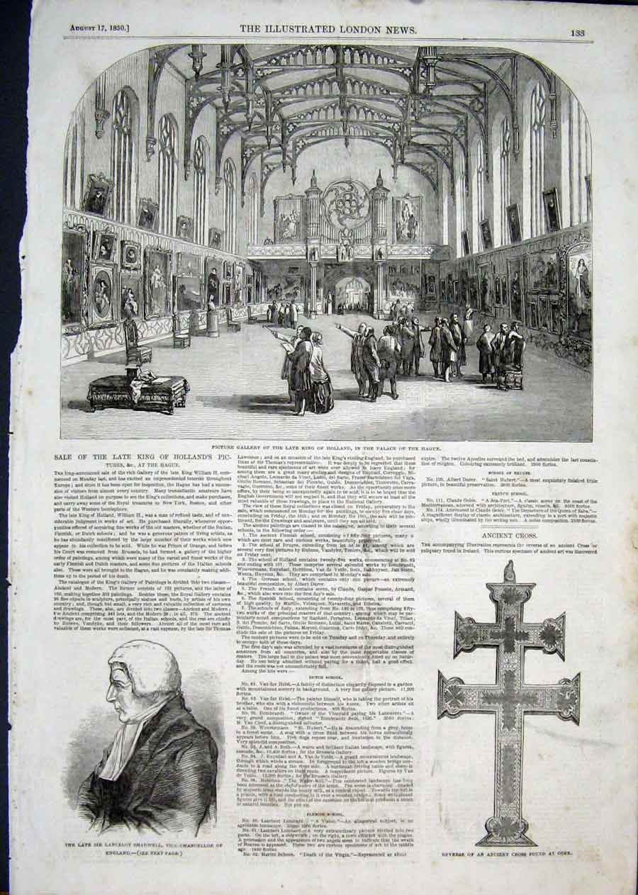Old Antique Print Hague Palace King Holland Portrait Shadwell Cross 1850 19th
