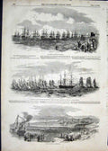 Original Old Antique Print Cherbourg French President Squadron Pelham 1850 19th