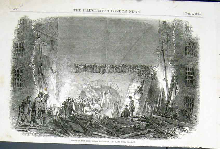 Original Old Antique Print Lily Lane Mill Halifax Explosion 1850 19th