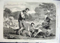 Original Old Antique Print Summer Haymaking By Hunt 1863 Fine Art 19th
