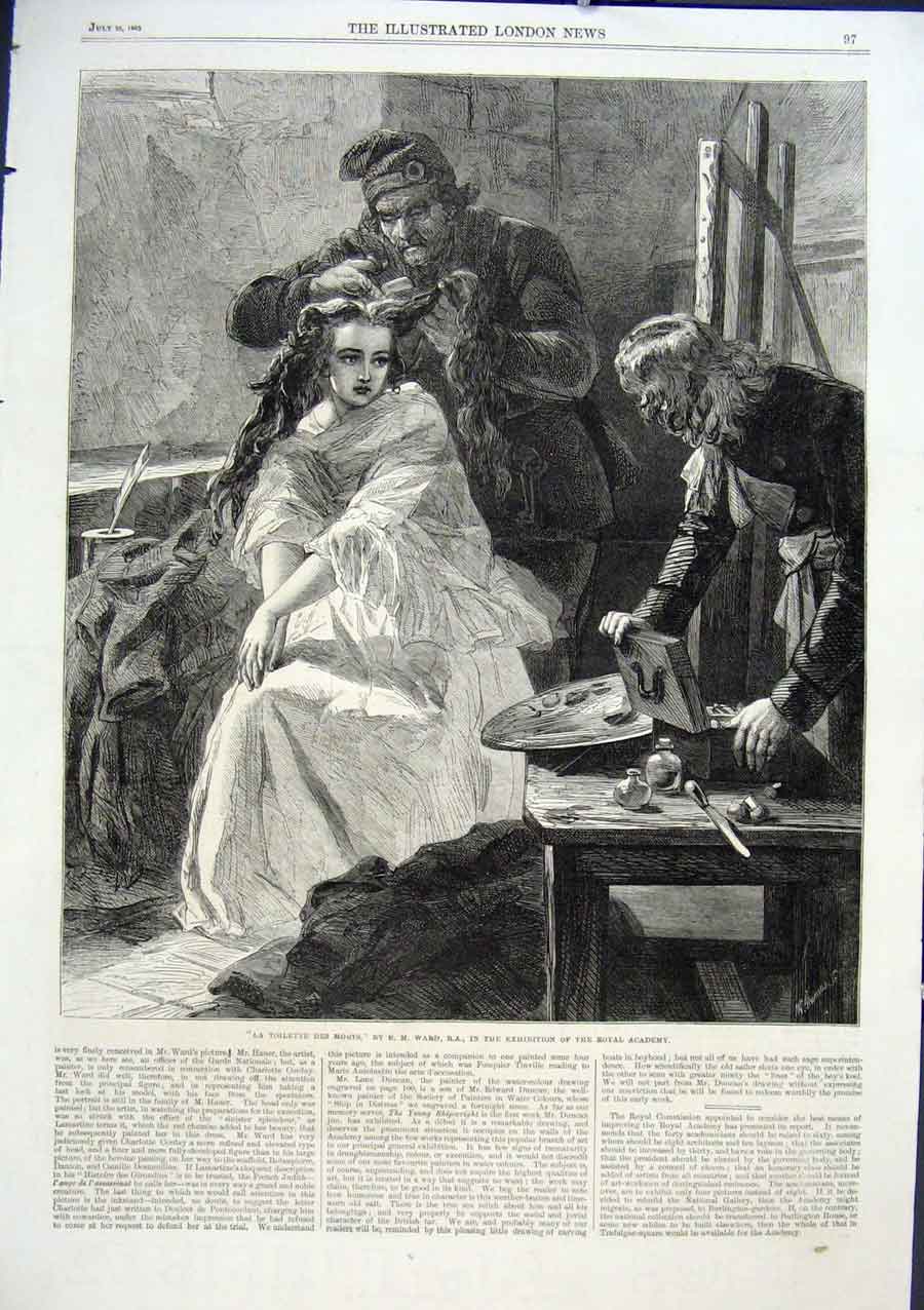 Original Old Antique Print La Toilette Des Morts By Ward 1863 Fine A Victorian