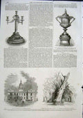 Original Old Antique Print Townhall Inverury Scotland Herne'S Oak Windsor 1863