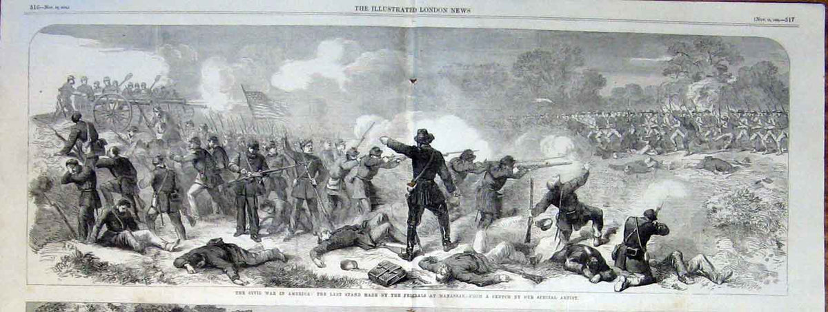 Original Old Antique Print Last Confed Stand At Manassas Civil War America 1863
