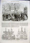 Original Old Antique Print International Exhibition 1863 Glass Lights Tiles