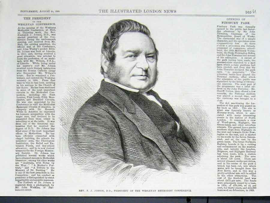 Old Antique Print Rev Jobson President Wesleyan Conference 1869 Portrait 19th