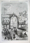 Old Antique Print Danish Royal Marriage Arch Holmans Canal Copenhagen 18 19th