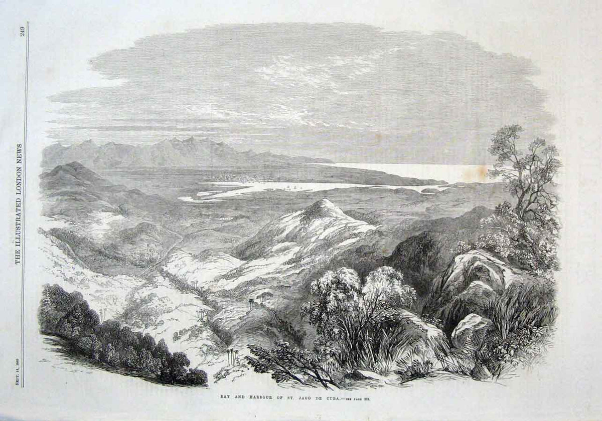 Original Old Antique Print Bay & Arbour St Jago De Cuba 1869 19th