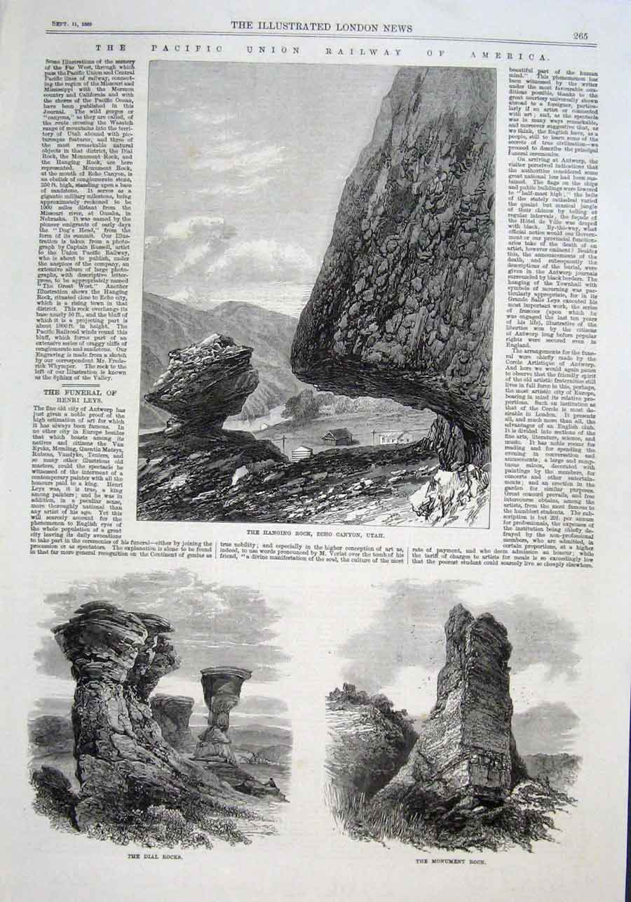 Old Antique Print Pacific Railway America Hanging Rock Echo Canyon Utah