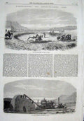 Original Old Antique Print Horse Treading & Steam Threshing 1869 19th