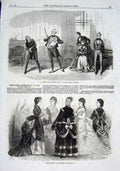 Original Old Antique Print Scene Olympic Theatre & Paris Fashions December 1869