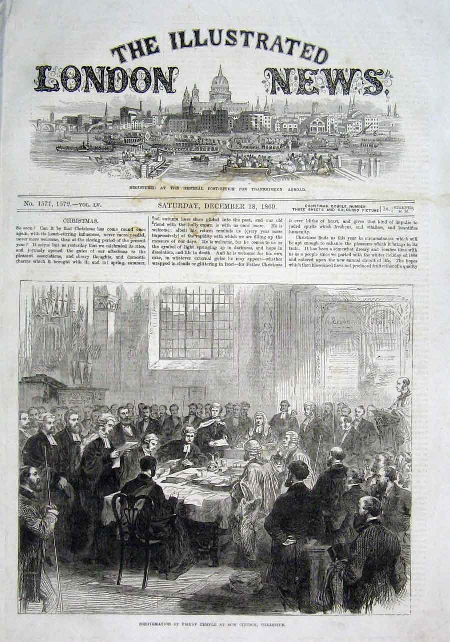 Old Antique Print Confirmation Bishop Temple Bow Street Church Cheapside