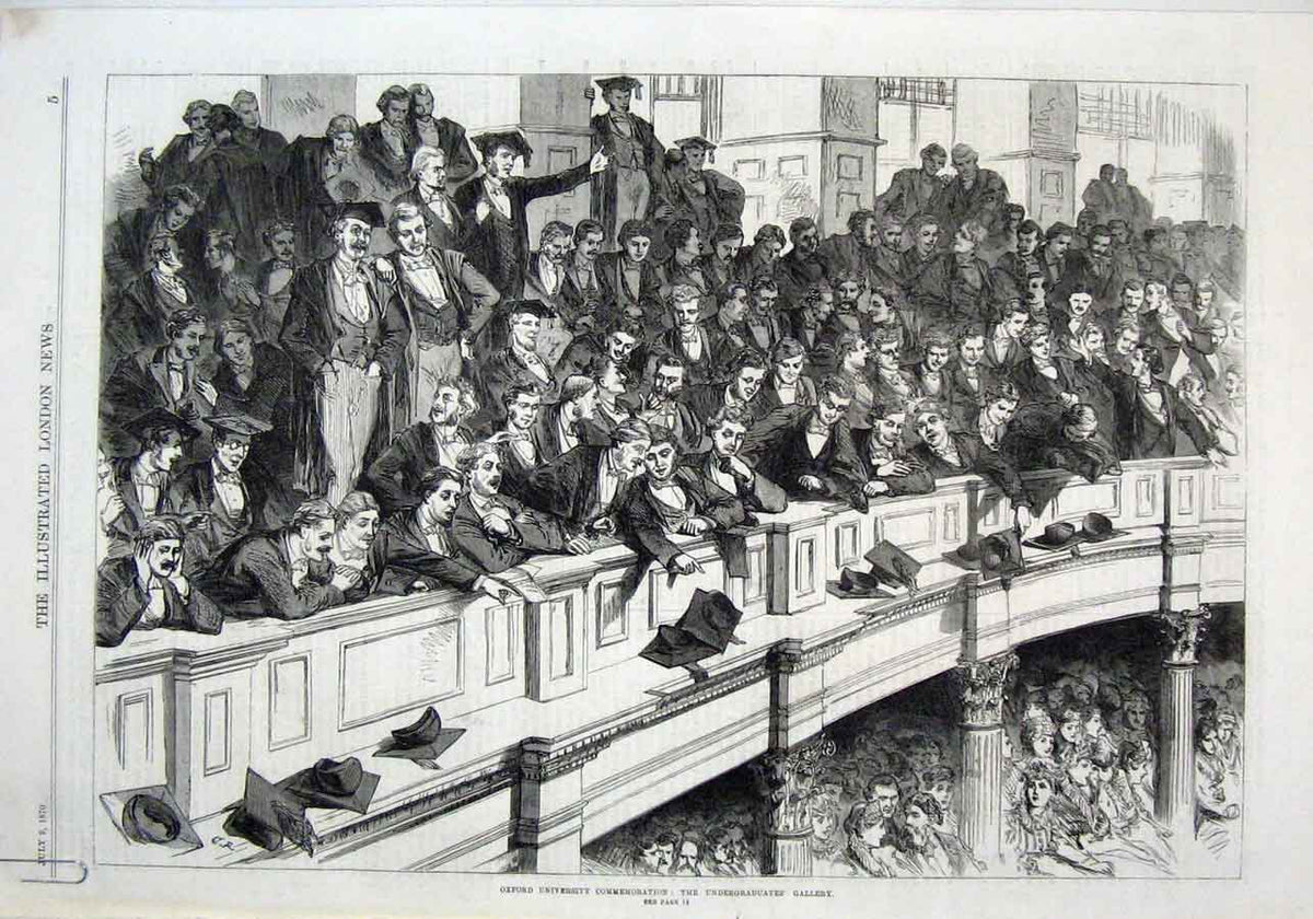 Original Old Antique Print Students Gallery At Oxford Commemoration 1870 19th