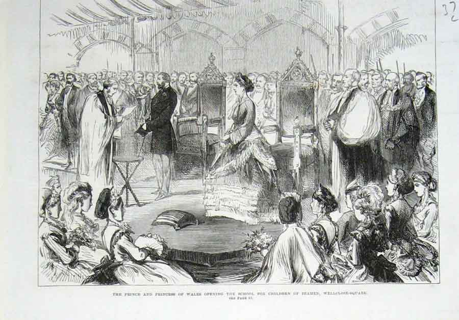 Original Old Antique Print School For Children Seamen Wellclose Sq 1870 London