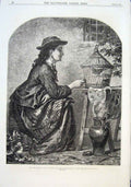 Original Old Antique Print Girl & Thrush By Patten 1870 Fine Art 19th