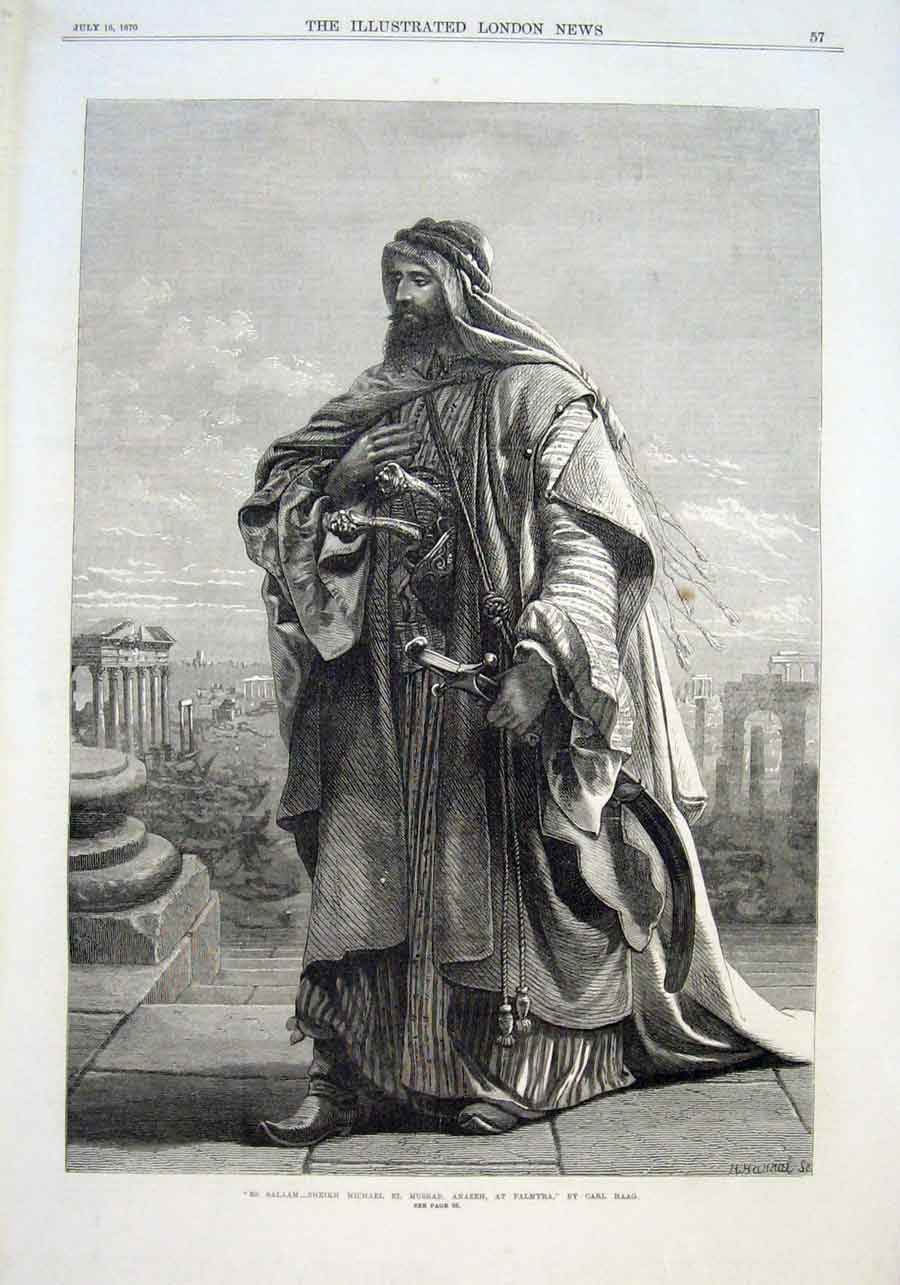 Original Old Antique Print Sheik Michael El Musrab Anazeh 1870 Haag Victorian