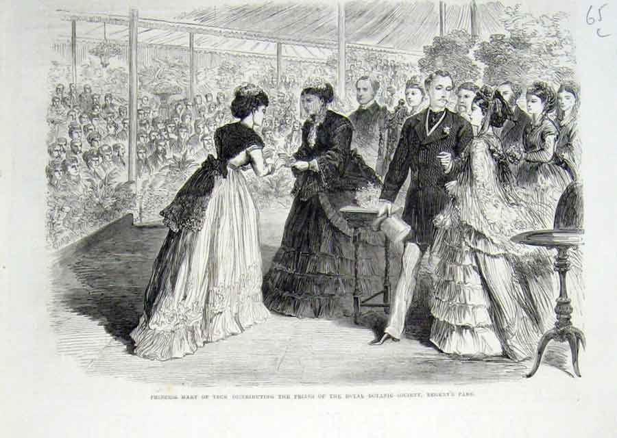 Old Antique Print Princess Mary Teck Prizegiving Botanic Society 1870 Lo 19th