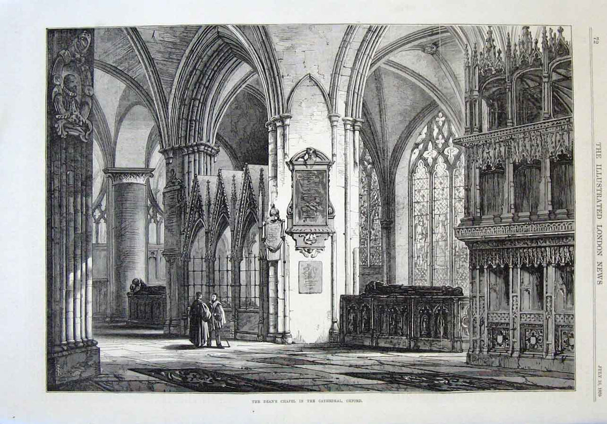 Original Old Antique Print Deans Chapel Oxford Cathedral 1870 19th