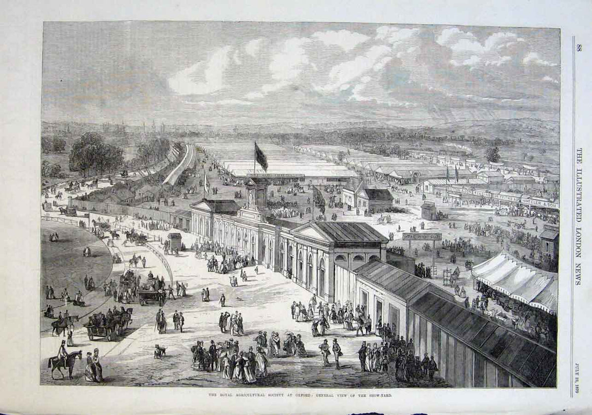 Original Old Antique Print View Show Yard Ras Oxford 1870 19th Century