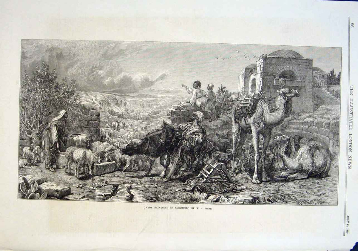 Original Old Antique Print Rain Cloud In Palestine By Webb 1870 Art Victorian
