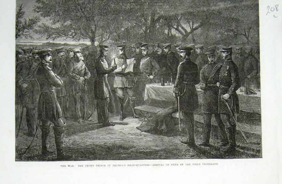 Old Antique Print News By Field Telephone At Prussian Hq 1870 War France 19th