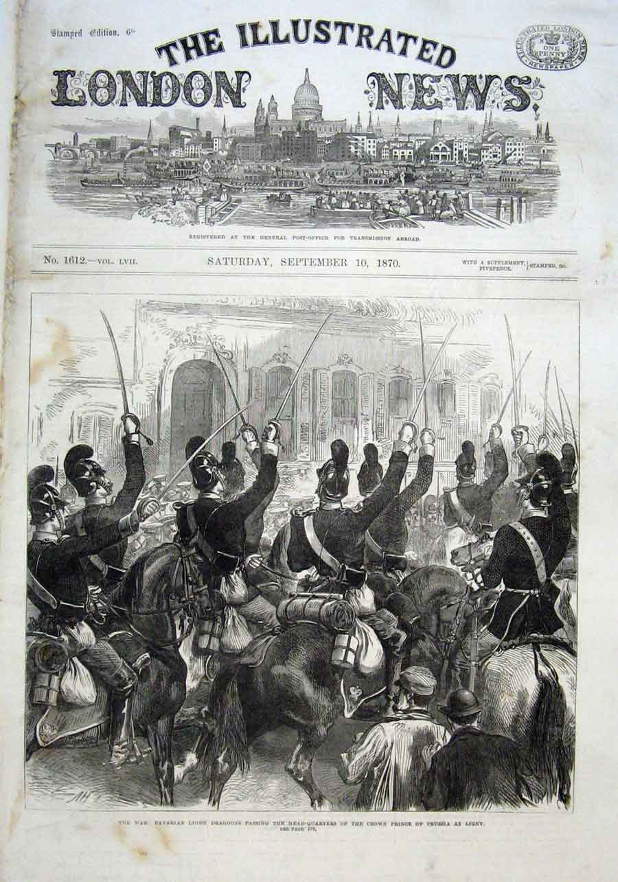 Original Old Antique Print Bavarian Dragoons At Ligny 1870 19th