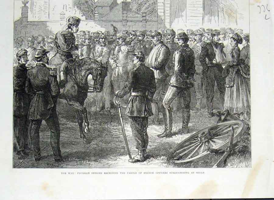 Old Antique Print Prussian Officer Receives Parole French Officer Sedan