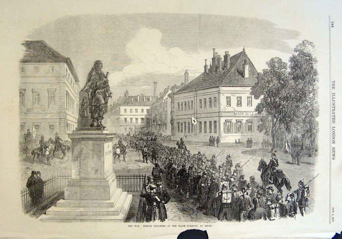 Original Old Antique Print French Prisoners Palace Turenne Sedan 1870 Fr 19th