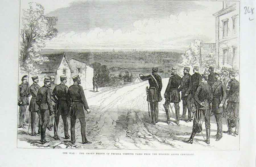 Original Old Antique Print Paris From Heights Chatillon 1870 War France 19th