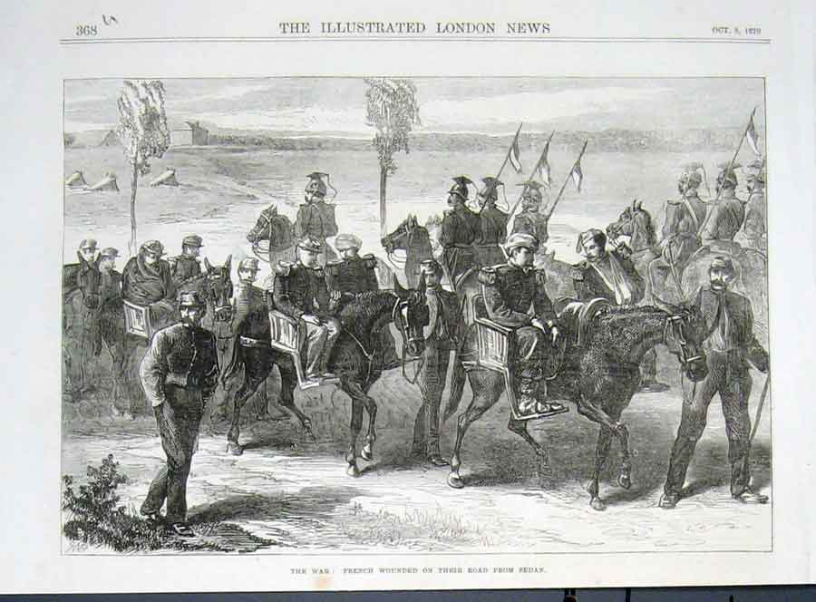 Original Old Antique Print French Wounded On Road From Sedan 1870 War France
