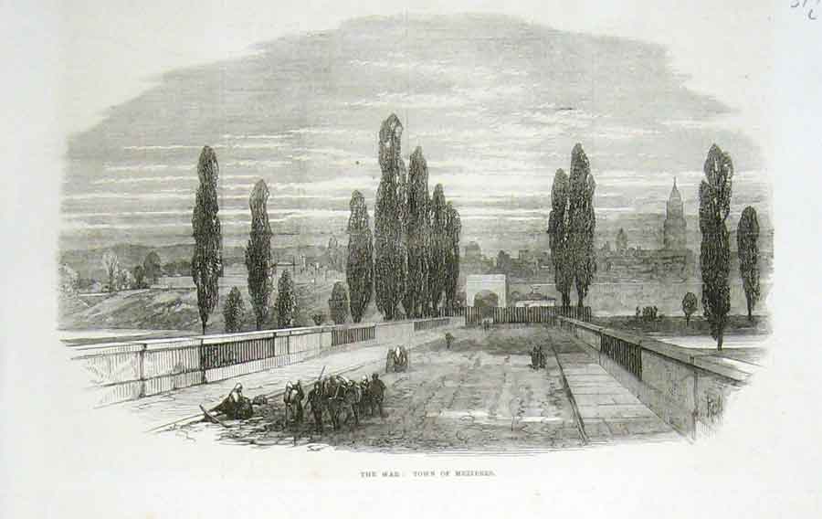 Original Old Antique Print Town Mezieres 1870 War France 19th Century