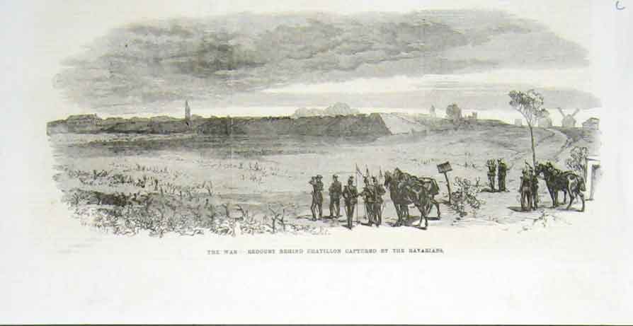 Original Old Antique Print Redoubt Behand Chatillon Captured By Bavarians 1870