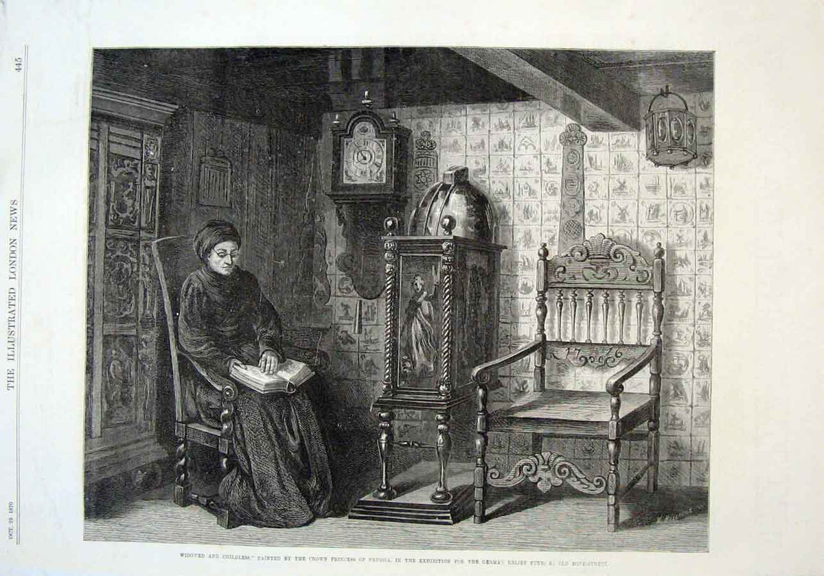 Original Old Antique Print Widowed & Childless 1870 Fine Art 19th