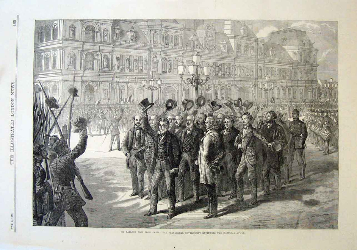 Original Old Antique Print Review National Guard By Provisional Government Paris