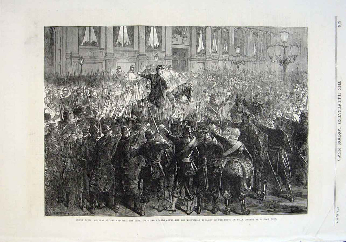 Old Antique Print Loyal National Guard At Hotel De Ville After Red Republ