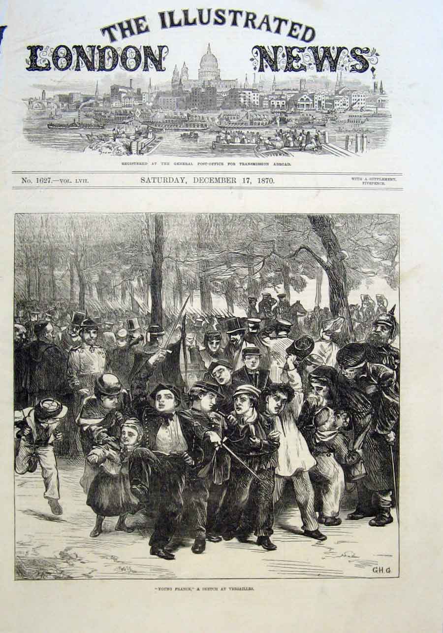 Original Old Antique Print Young France At Versailles 1870 19th