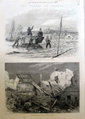 Original Old Antique Print Flood Toulouse Railway 1875 France 19th