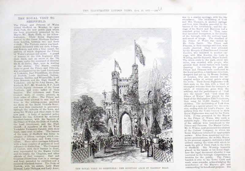 Original Old Antique Print Scottish Arch Glossop Road Sheffield 1875 Victorian
