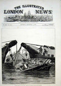 Original Old Antique Print Collision In Solent Wreck Yacht Mistletoe 1875 19th