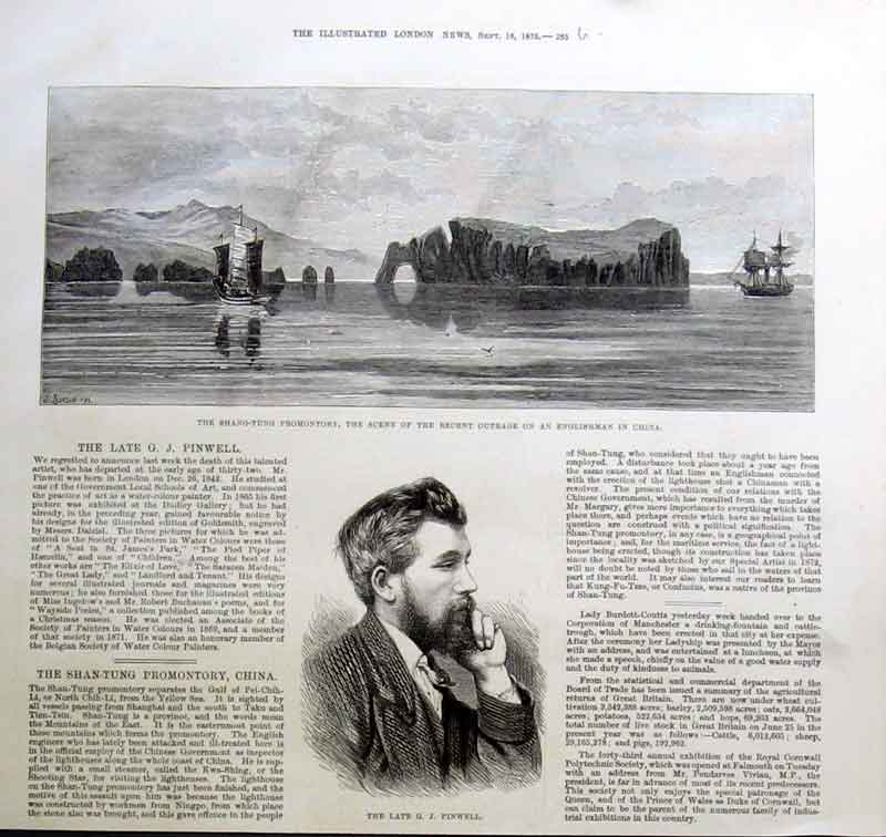 Original Old Antique Print Shabg Tung China & Portrait Pinwell 1875 Victorian