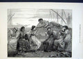 Original Old Antique Print Evening On Pier At Genca 1875 19th Century