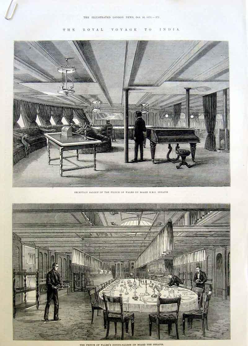 Original Old Antique Print On Board Hms Serapis Enroute India Top & Lower Ship