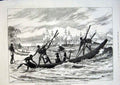Original Old Antique Print American Ships In Congo King Sharks Point Canoe 1875