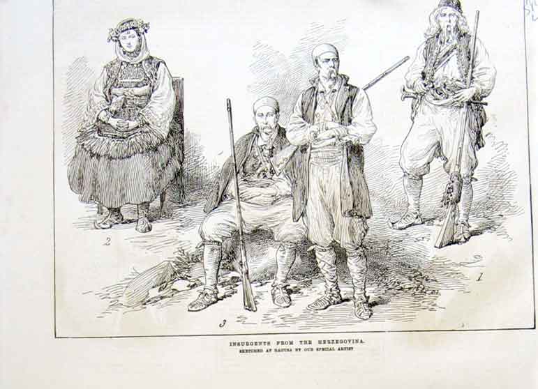 Original Old Antique Print War In Herzegovania Insurgents 1875 19th