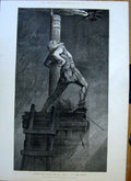 Original Old Antique Print Lighting The Beacon By Tenniel 1875 Fine Victorian