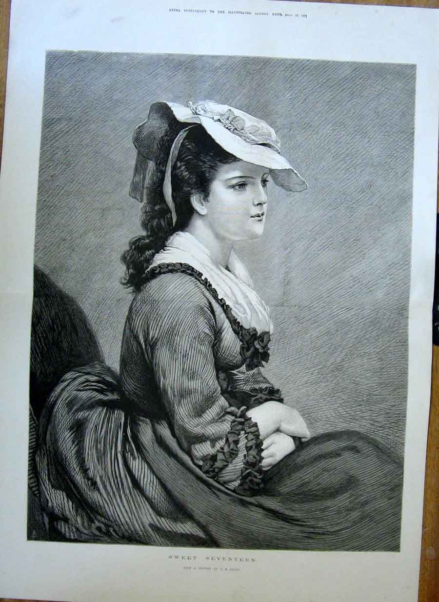 Original Old Antique Print Sweet Seventeen By Leslie 1875 Fine Art Victorian