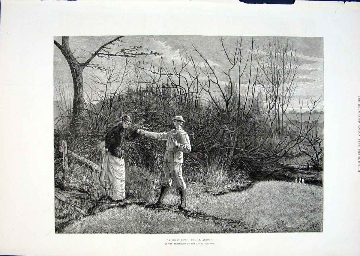 Original Old Antique Print Short Cut By Ashto 1876 Country Walk 19th
