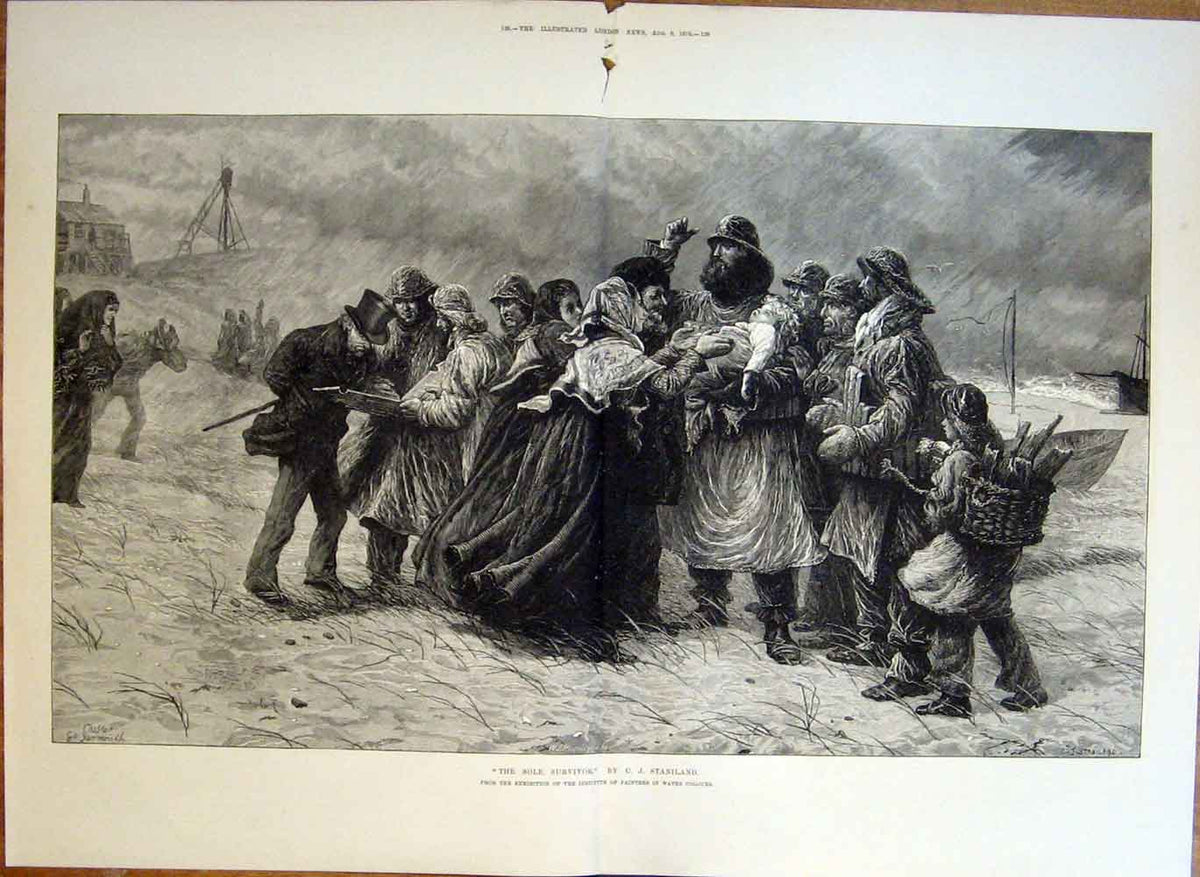 Old Antique Print Sole Survivor From Ship Wreck By Staniland Fine Art 187 19th