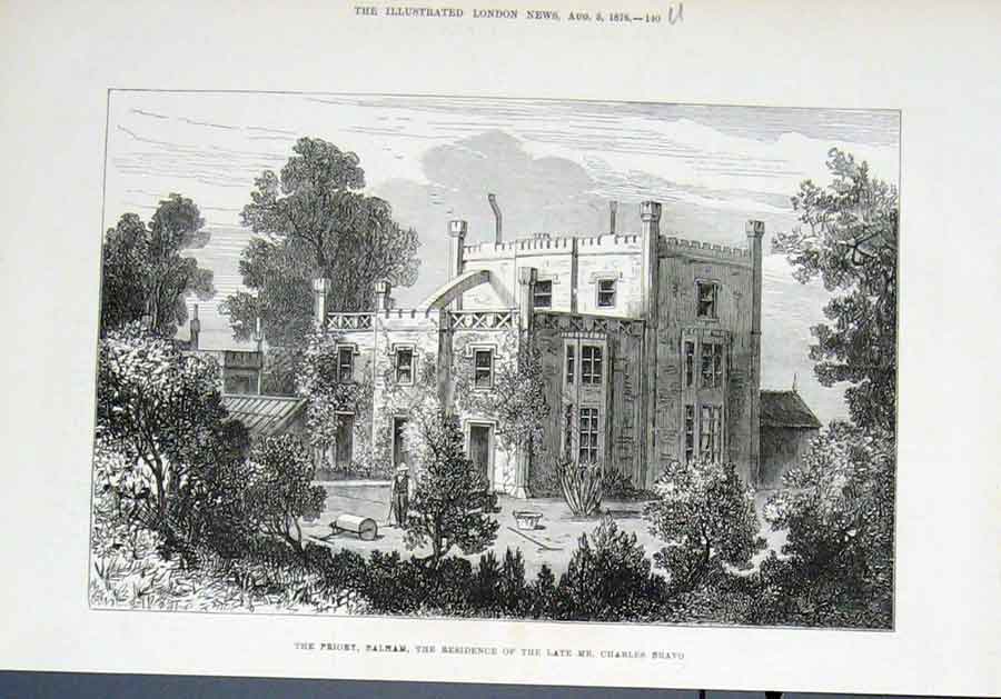 Original Old Antique Print Priory At Balam Residence Vcharles Bravo 1876 19th