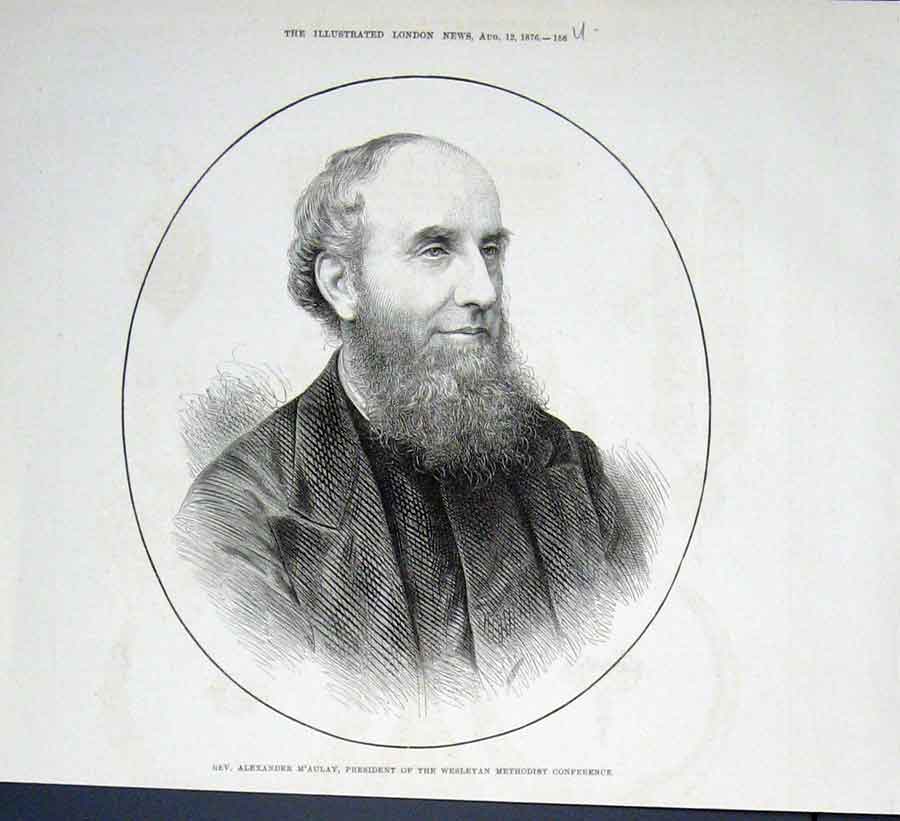 Old Antique Print Rev Alexander M#'Auly President Wesleyan Methodist 1876 19th