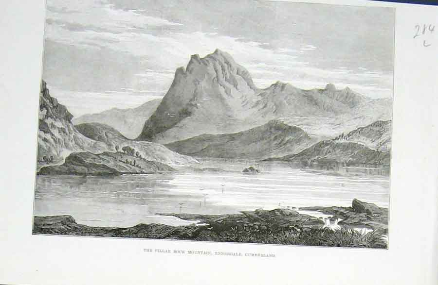 Original Old Antique Print Pillar Rock Ennerdale Cumberland 1876 19th